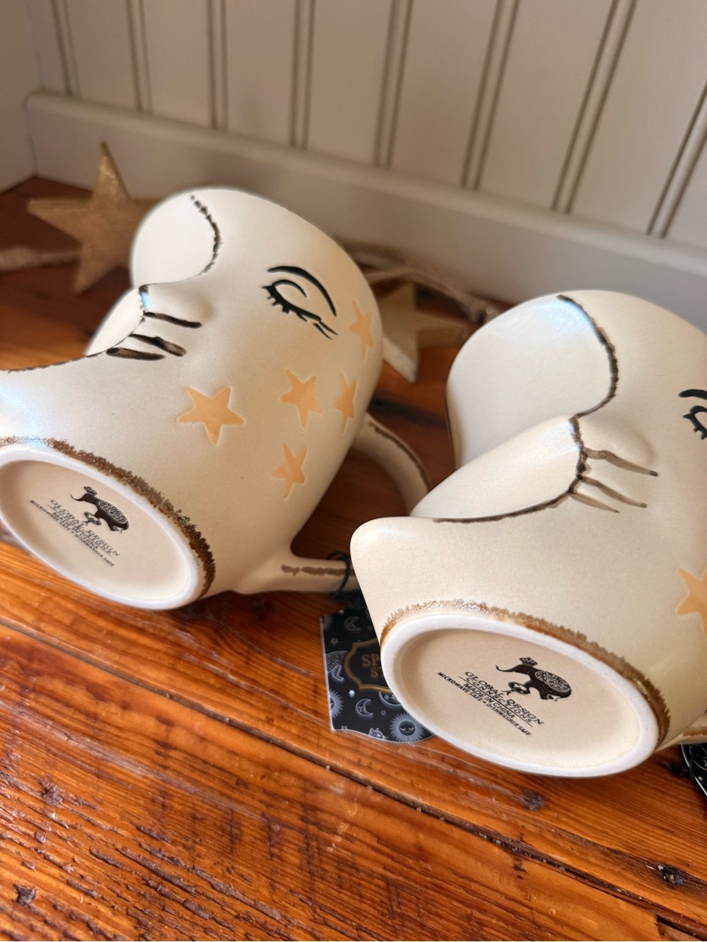 🌙✨Crescent Moon Face Mugs with Gold Stars - Set of 2 Witchy Halloween - Picture 4 of 5